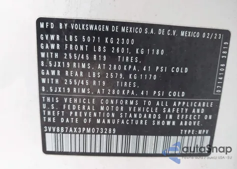 2023 Volkswagen Tiguan 2.0T Se R-Line Black из США, поврежденный, VIN 3VV8B7AX3PM073289